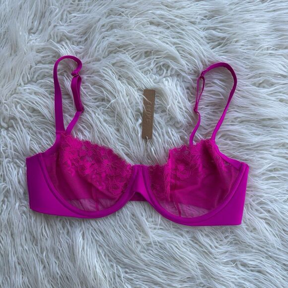 Skims Femme Lace Unlined Scoop Bra Fuchsia Size 40DD - Picture 1 of 8